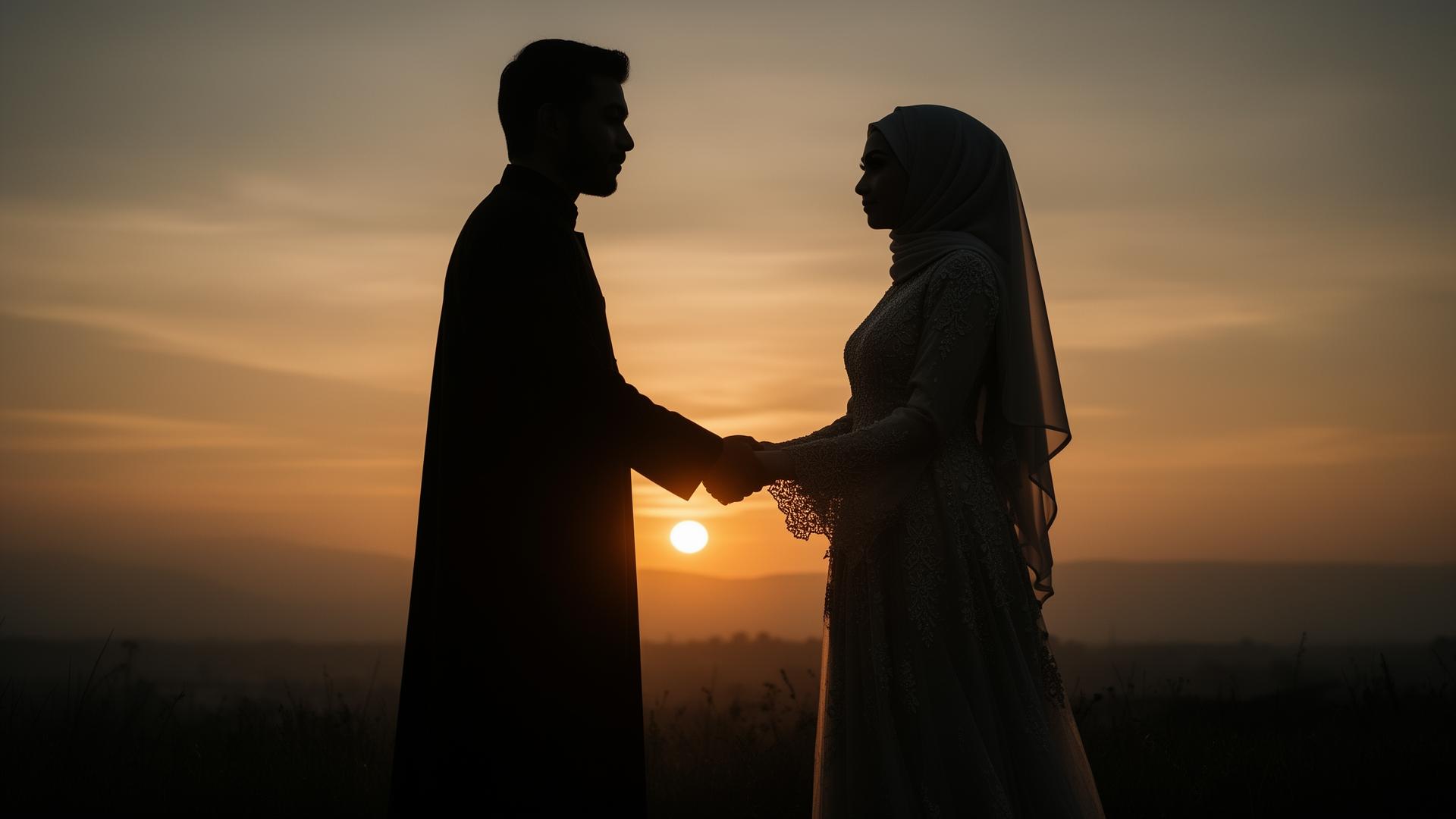 Couple musulman au coucher du soleil